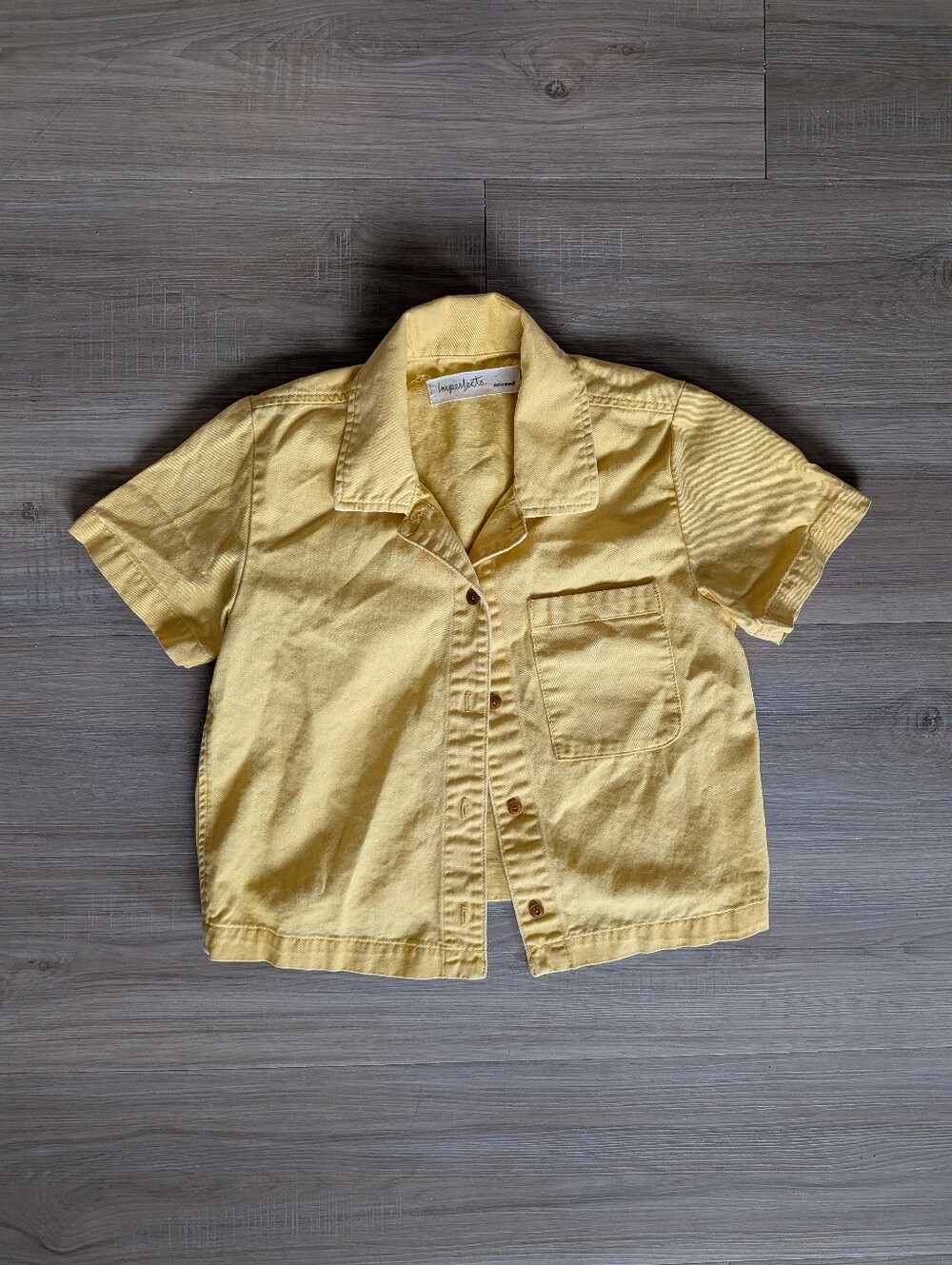 Imperfects Cropped Yellow Button-Up Shirt